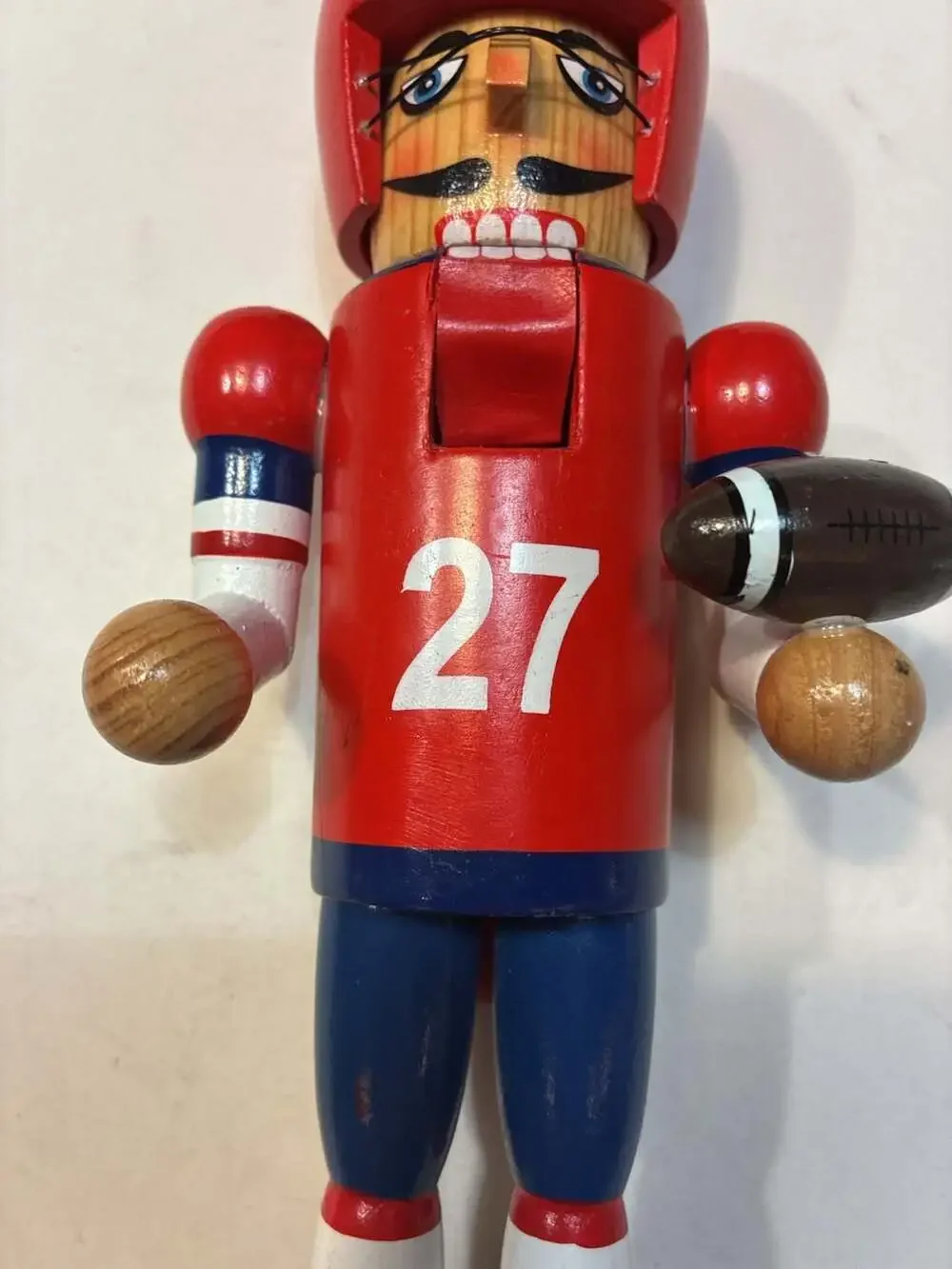 Vintage Style Wooden Football Player Nutcracker with Number 27 Jersey
